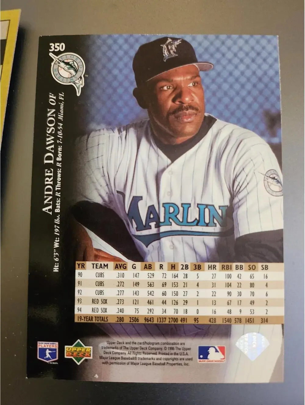 1995 Upper Deck Andre Dawson Florida Marlins #350
